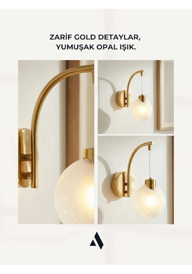 Fiora Midye Cam Küre Duvar Aplik Gold & Krom Seçenekli Gold