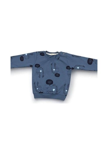 Erkek Bebek Dinazor Baskılı Pamuklu Eşofman Takım-15176 İndigo