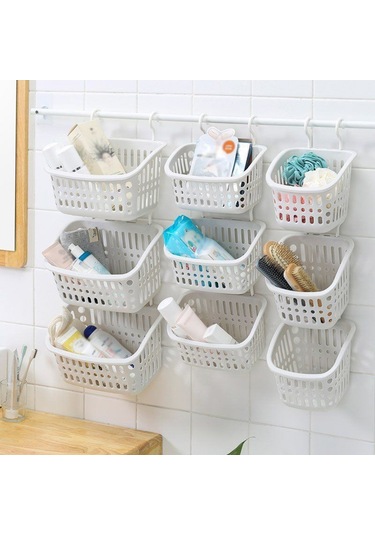 Sones Plastik Askılı Sepet Kancalı Mutfak Depolama Drenaj Sepeti Raf Banyo Düzenleyici, Renk: Küçük Gri