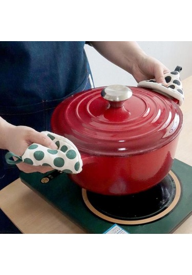 Kırmızı Üçgen Pamuk Pot Kulp Kılıfı Isıya Dayanıklı Nokta Baskı Haşlanma Geçirmez Asılı Döngü Kalın Mini Mutfak Kalbur Kızartma Tavası