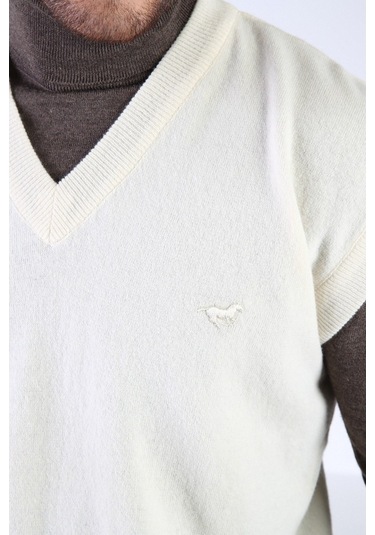 Ferraro Ekru V Yaka %100 Kuzu Yünü Erkek Süveter