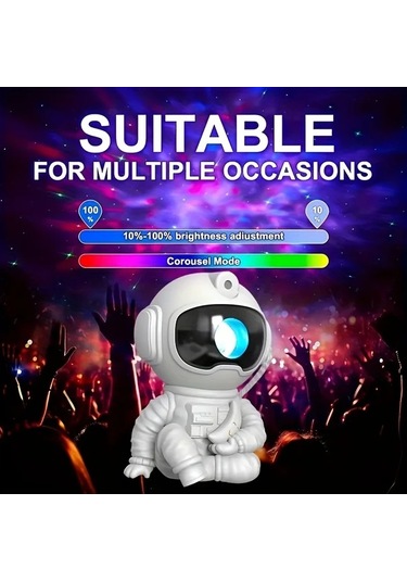 Honeybeeshop Beyaz Tunpahcon Modern Led Galaksi Projektoru Usb Yildizli Gokyuzu Gece Lambasi Uzaktan Kumandali Hareketli Astronot Tasarimi Yatak Odasi Dekoru Beyaz