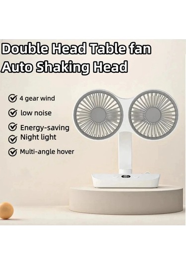 Funtree Treasure 2 Kafa 4-dişli Masaüstü Fan, Hızlı Rüzgar, Usb Şarjlı, Led Ekran