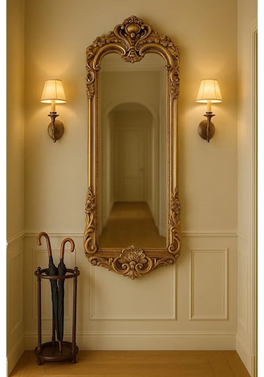 Dekoratif Varaklı Boy Aynası Gold