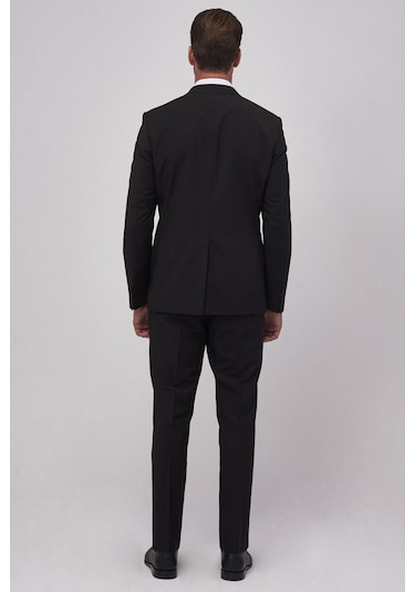 AC&Co / Altınyıldız Classics Erkek Siyah Slim Fit Dar Kesim Düz Siyah 8 Drop Su Geçirmez Nano Takım Elbise 4A3010000005SYH488N Siyah
