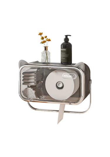Gümüş Kedi Kulaklı Duvar Tipi Banyo Bezi Dispenseri - Magnet Kapaklı, Torba Asıcı, Bölmeli, Çıkarılabilir Rulo Eki Ve İz Olmayan Yapıştırıcı İle Gümüş Gümüş