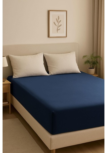 5 Adet Battal Boy Düz Pamuklu Çift Kişilik 200 X 200 Cm Lastikli Penye Çarşaf Lacivert