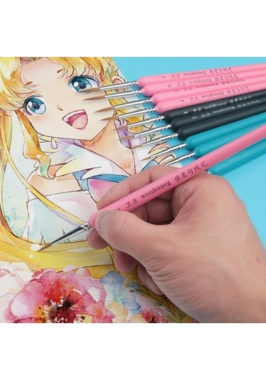 Willowhaven 10 Adet 3 Weizhuang Kanca Çizgi Kalem Seti, Koyu Mavi, Boyama, İnce Kontur Fırça, Ahşap Metal Kutu