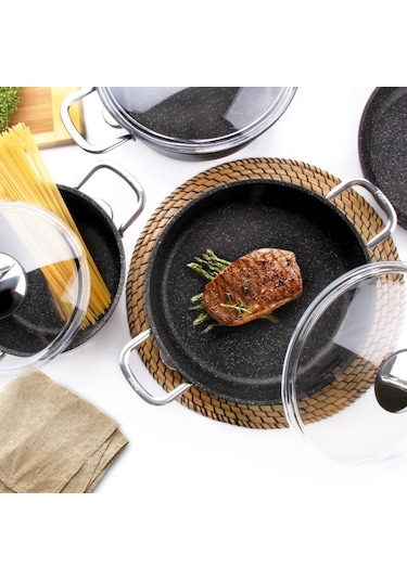 Falez Black Line Döküm Granit Tencere Basık Pilav Tenceresi 28 CM