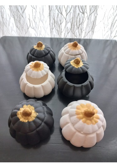 Mini Balkabağı 6'lı Lokumluk, Kahve Yanı Sunumluk Siyah Beyaz Dekoratif Obje 06