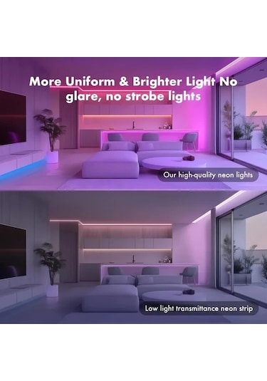 Globalbloom 39.37 İnç Usb Led Neon Işık Rgb Müzik Senkronizasyonlu 3 Tuş Kontrollü Dekoratif Aydınlatma 3 Tuşlu Düğme Kontrolü Boyut