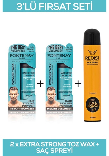 Fontenay Saç Şekillendirici Pudra Toz Wax Matt Effect Mavi 20gr X2 + 400ml Saç Spreyi 3'lü Set 2