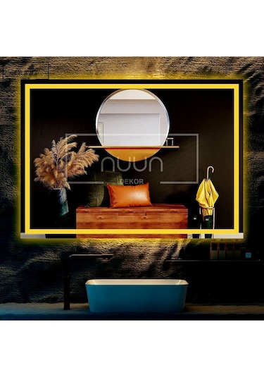 Nuun Dekor 90x70cm Günışığı Ledli Kumlamalı Banyo Aynası - Trafolu Şeffaf