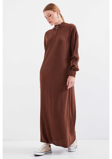 Gabria Fitilli Triko Elbise Kahverengi