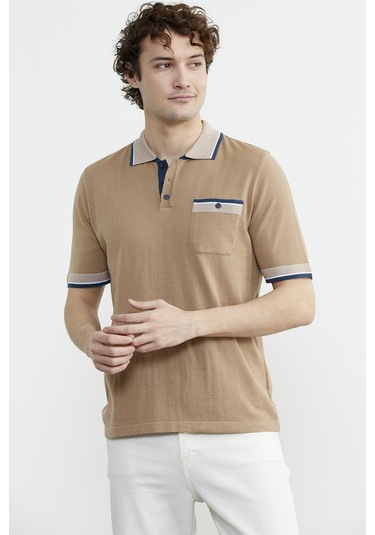 Renk Kombinli Cepli Koton Triko Tişört - Kamel Çok Renkli