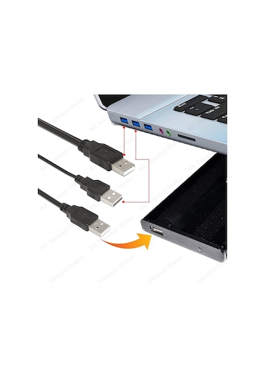 2 In 1 Harici Disk Hdd Usb Y Splitter Kablo 3Xusb Kablo