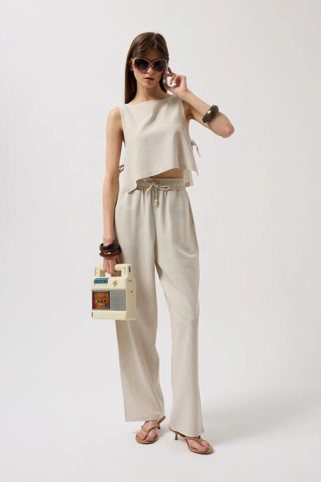 Amorluxe Yandan Bağlamalı Crop Bluz Altın