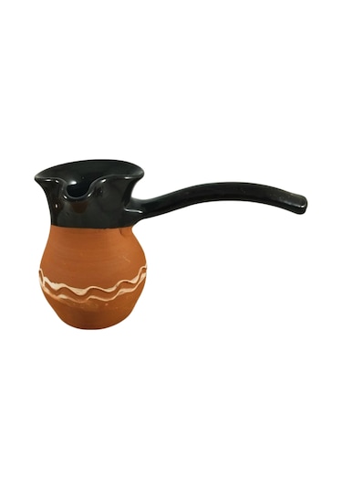 Kırmızı Toprak Desenli Siyah Cezve Türk Kahve Cezvesi