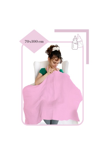 4 Katlı Iç Göstermez Pamuk Müslin Bebek Emzirme Önlüğü Pembe