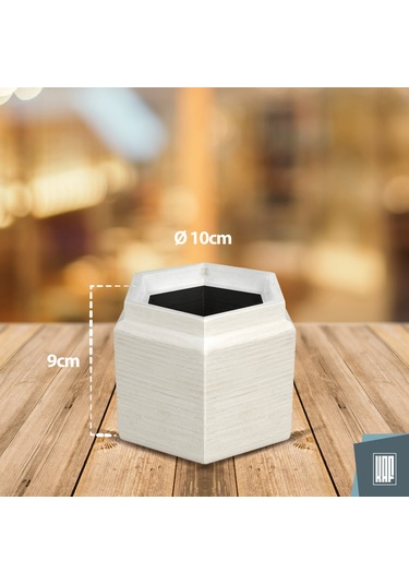 Kaf Ahşap Dekoratif Mini Saksı / Altıgen / Beyaz