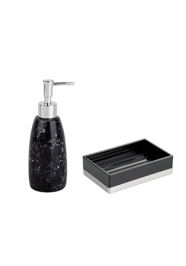 Sıvı Sabunluk Ve Sabunluk 2 Li Banyo Seti,siyah Renkli Çok Renkli