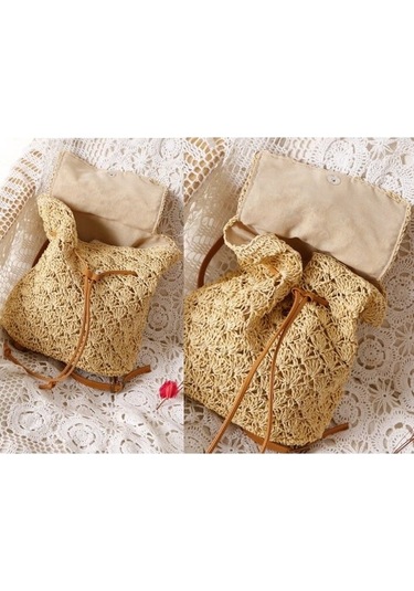 Novahub Kağıt İplik Hasır Ergonomik Sırt Çantası Str-1203 Bej Bej