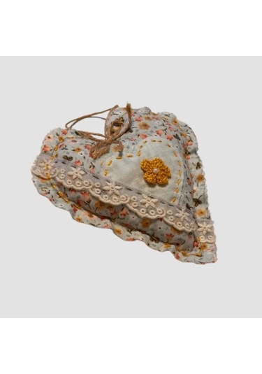 Uretti - Gamze 4416 - El Yapımı Kalpli İnci Dantelli Lavanta Tanecikli Kese 16cm - Açık Yeşil