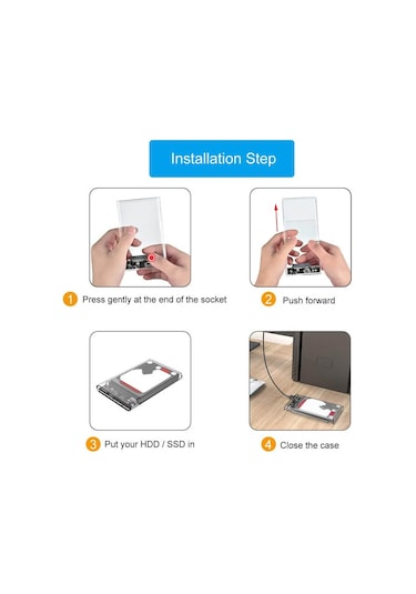 Kuvars 2.5 İnç Sata Usb 3.0 Harddisk Kutusu - Şeffaf - Micro Usb