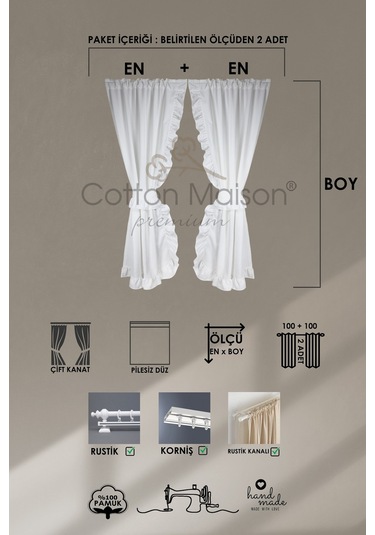 Poli Perde Çift Kanat Dikey Fırfırlı Beyaz