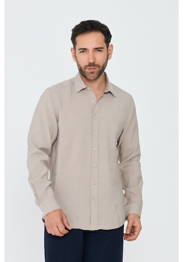 White Stone Krem Rengi Dynamic Fit Uzun Kollu Erkek Gömlek