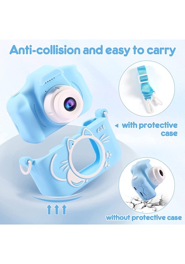 Springsun Çocuklar İçin Eğitici Mini Dijital Kamera - Yüksek Çözünürlüklü Çift Kameralı, Fotoğraf/video/ Oyun Özellikli, Kelebek Mavisi X5s