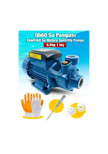 Moonshop Mavi Qb60 Elektrikli Su Motoru 0.5Hp 1 Inç Bahçe Pompası