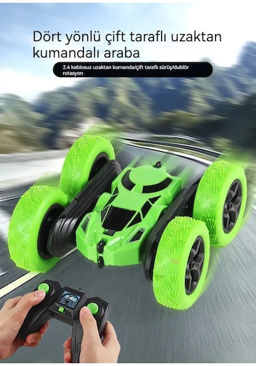 Seher Uzaktan Kumandalı Takla Atan Araba 360 Derece Döner Full Fonksiyonlu Araba Yeşil Renkli