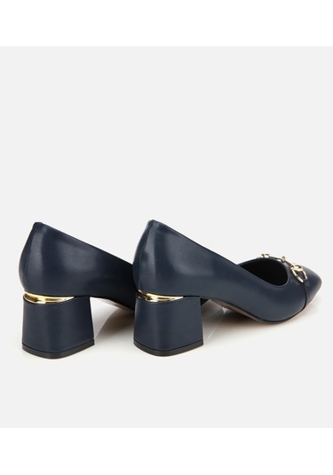 Hotiç Kadın Lacivert Gold Tokalı Kalın Topuklu Ayakkabı 01ayh314840a680 01ayh314840a680 Lacivert