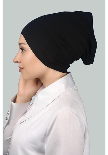 Altobeh Hazır Pratik Geçmeli Uzun Boru Tesettür Bonesi - Siyah