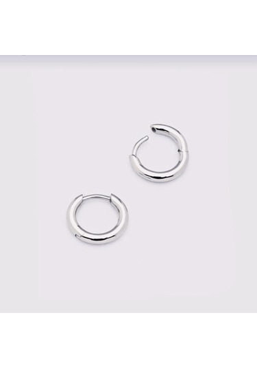8 Mm Cerrahi Çelik Halka Küpe Gümüş Renkli Gri