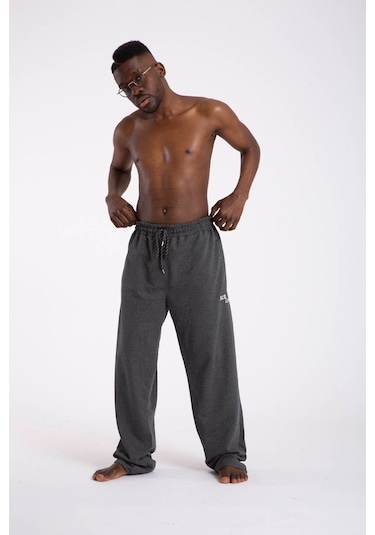 Büyük Beden Erkek Eşofman Altı Cepli Fermuarlı Blr-08- Füme