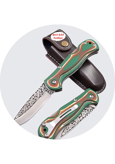 Bıçakcenneti Gravürlü N690 Böhler Çelik Klipsli Kilitli Yaylı Cep Çakısı Yeşil