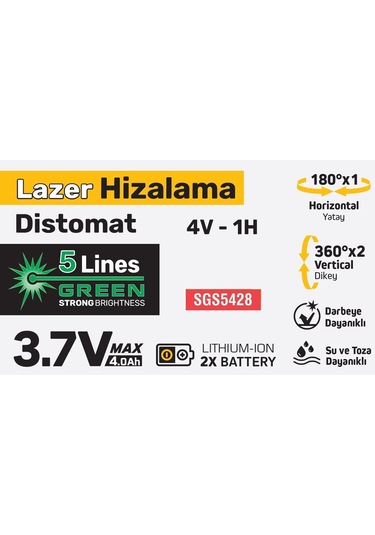 Sgs5428 Lazer Hizalama Distomat Şakül 5 Yeşil Çizgi