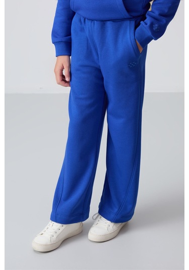 Tommy Life Gece Mavi Pamuklu İçi Tüylü Yumuşak Dokulu Standart Fit Nakışlı Kız Çocuk Eşofman Takım - 75162 Mavi