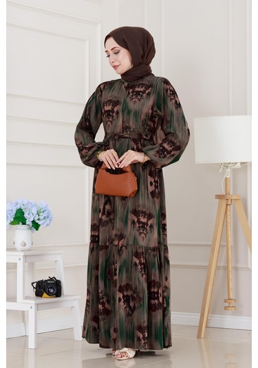 Beli Tünelli Hera Viscon Elbise-yeşil-5314 Yeşil