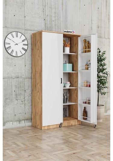 Evdemo Eva 2 Kapaklı Erzak Kiler Dolabı Atlantik Çam Beyaz