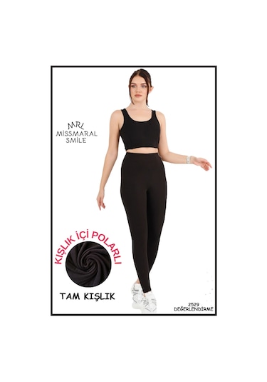 Kadın Kışlık Içi Polarlı Yüksek Bel Toparlayıcı Tayt Lacivert Curve High Waist Fleece Winter 1058 SiYAH