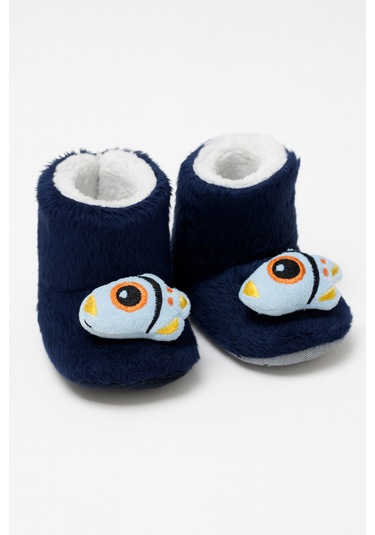 Çocuk Ev Botu, Ayıcık Peluş Bot, Polar Ayı Desenli Rahat Ve Kaymaz Tabanlı, Bebek Ve Çocuk Lacivert