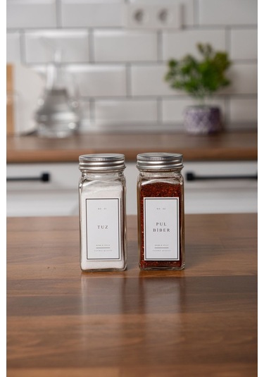 Mienda Home 2'li Cam Baharatlık Seti Kapaklı Etiketli Baharatlık Takımı Mh00slvr02 Beyaz - Şeffaf