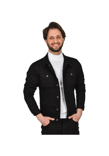 Deepsea Erkek Siyah Dar Kesim Likralı Kot Ceket Mont 2201006 False Siyah