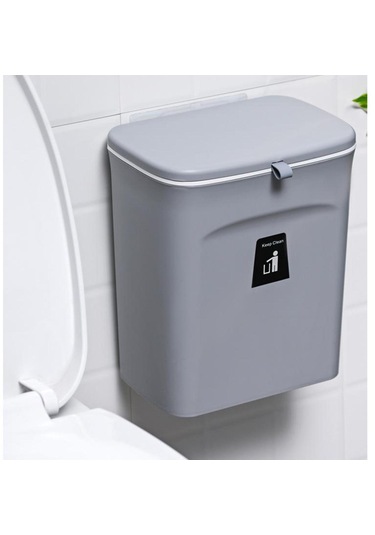 Suntek Plastik Çöp Kutusu Sepeti Ev İçin Duvara Monte 2.4galon Gri