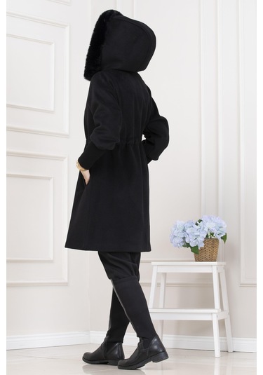 Beli İçten Tünelli Kapüşonlu Kap-siyah-5559 Siyah