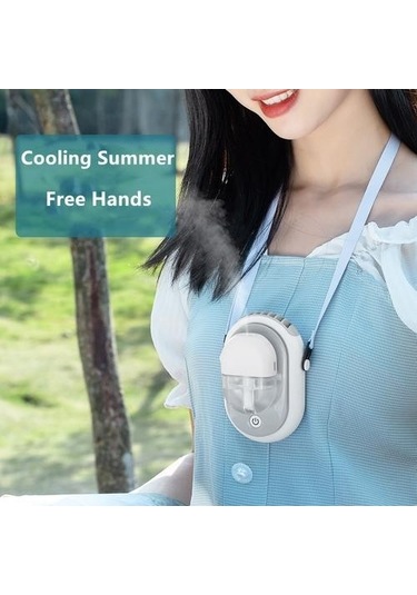 Mini Asılı Boyun Su Püskürtme Fanı 2000 Mah Şarj Edilebilir Pil Kumandalı El Masaüstü Hava Soğutma Fanları Açık Hom4my Beyaz
