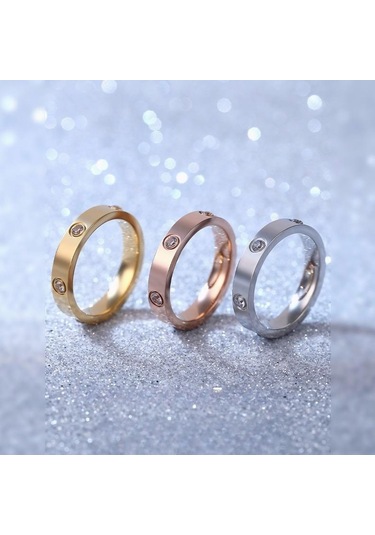 Altın Titanyum Çelik Çift Yüzük Moda Gül Altın Paslanmaz Çelik Erkekler Ve Kadınlar İçin Altı Yapay Elmas Yüzük Hediye Erkek-10